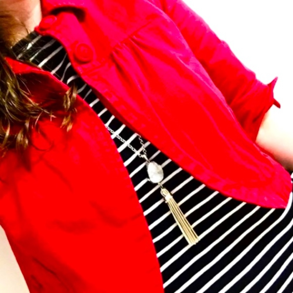 Womens Red Cropped Denim Jacket